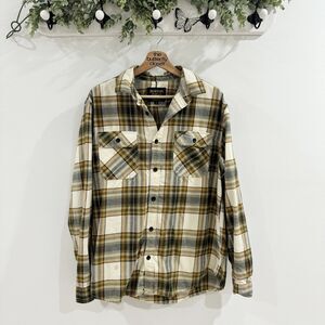 Mens Burton Yellow Cream Button Down Flannel Shirt Large